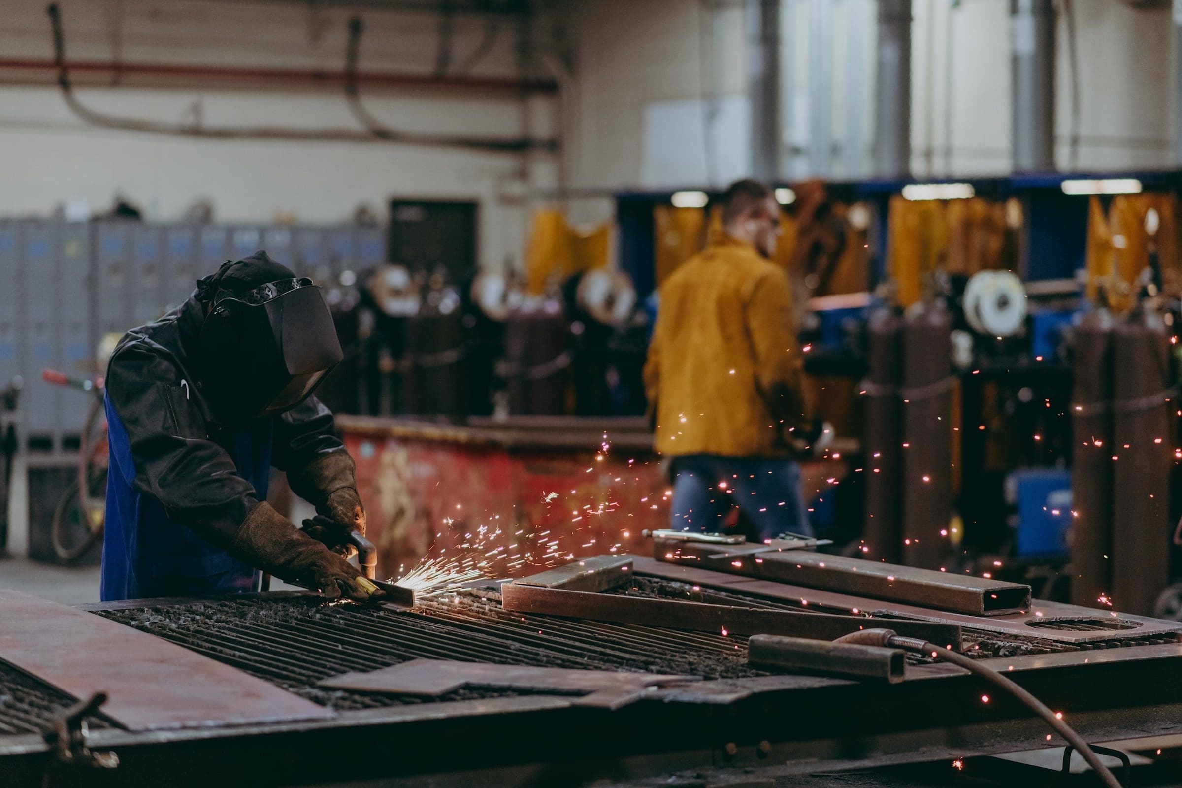 A welding student working in a lab at Thaddeus Stevens College of Technology