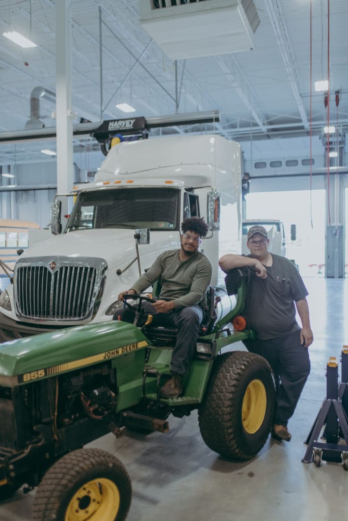 Students in the Diesel Technology program lab space.