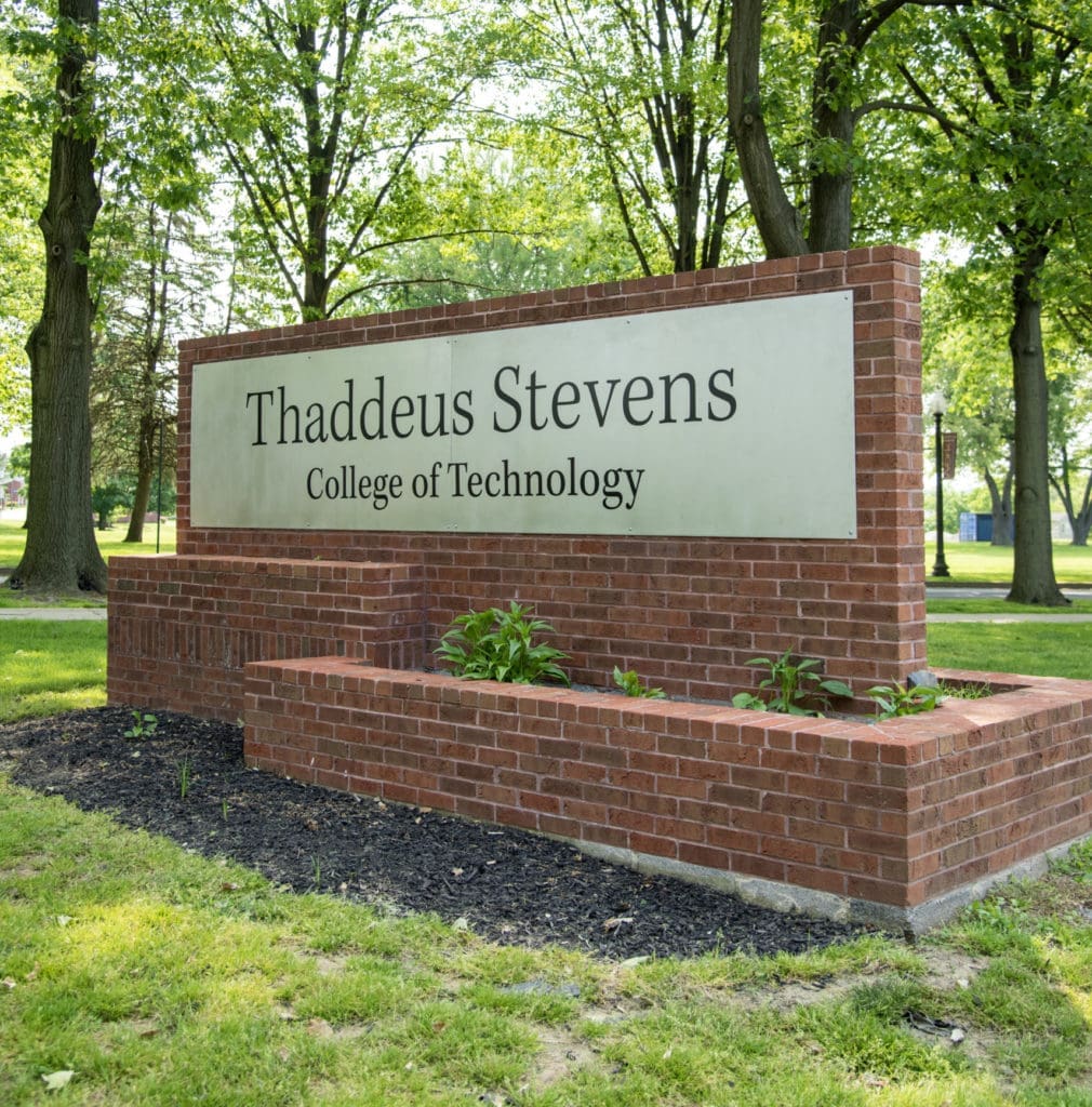 A sign for Thaddeus Stevens College on King Street