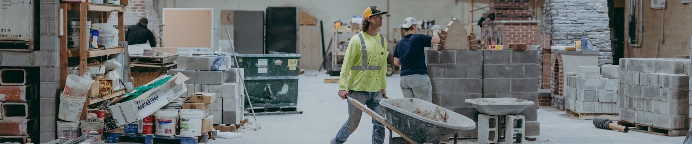 two masonry students work in the lab