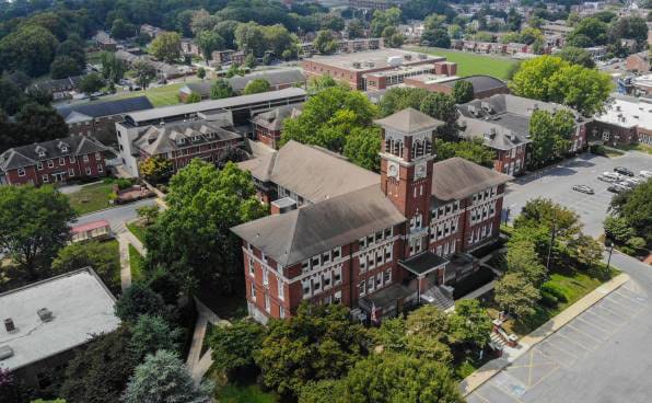 Mellor building, Main Campus, Thaddeus Stevens College from the side above. 